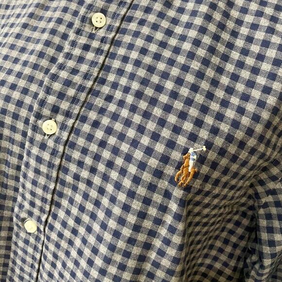 RALPH LAUREN BUTTON DOWN PLAID SHIRT OXFORD SZ M NAVY/GRAY COTTON ICONIC - Picture 6 of 16